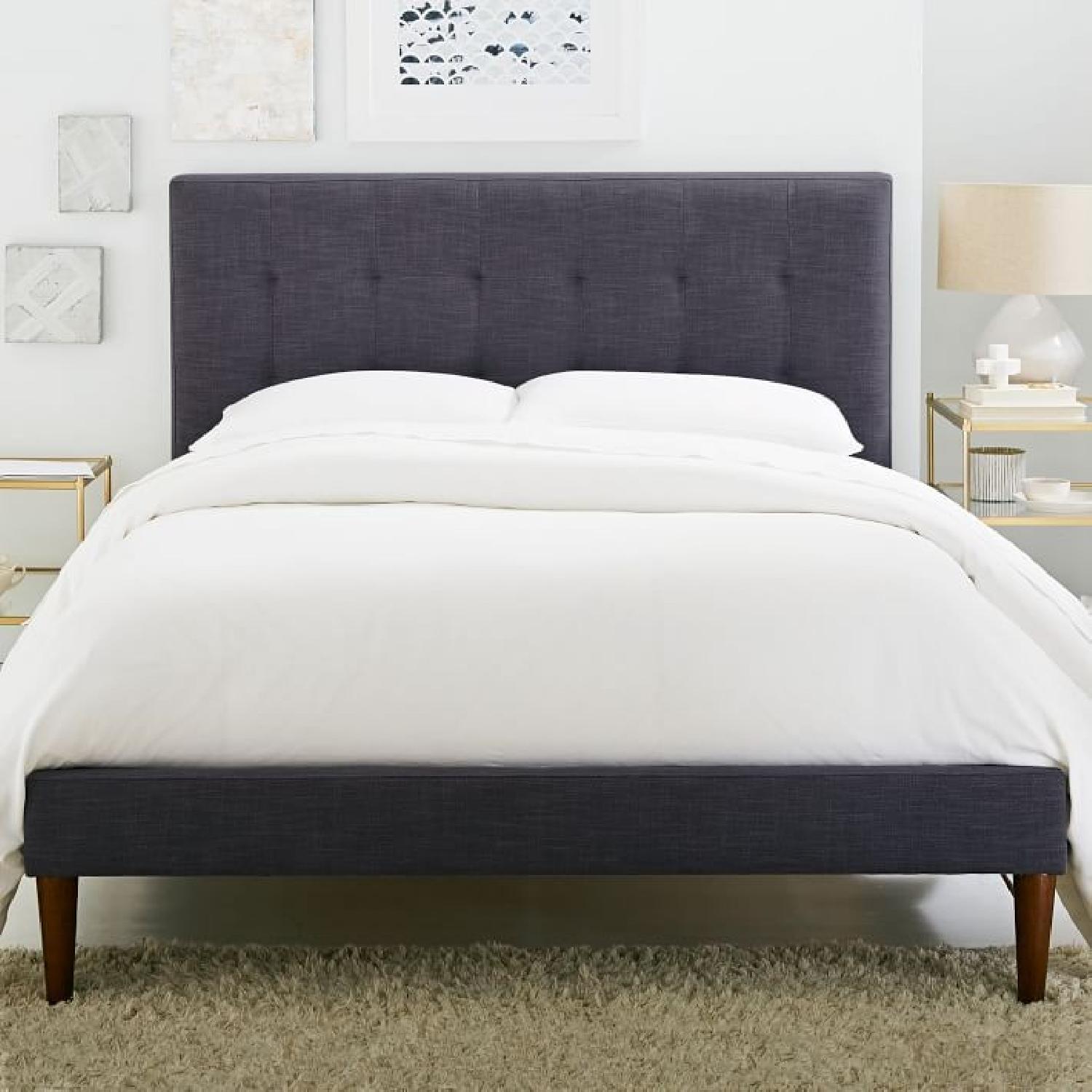 West Elm Grid-Tufted Upholstered Tapered Leg Bed - image-1