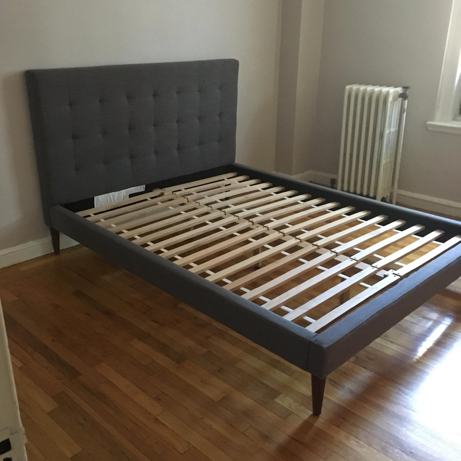 West Elm Grid-Tufted Upholstered Tapered Leg Bed - image-2
