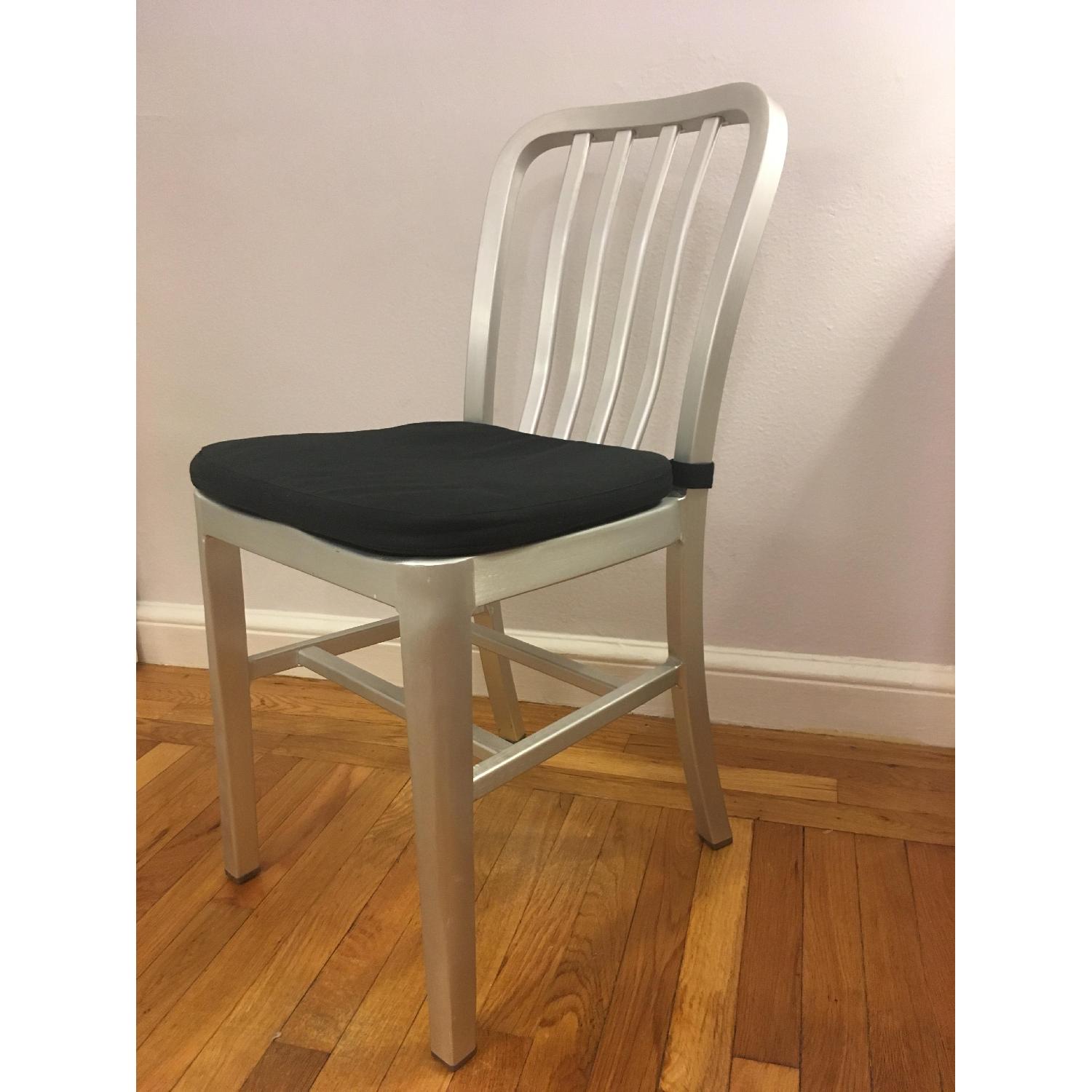 Crate & Barrel Delta Aluminum Dining Chairs w/ Black Cushion AptDeco