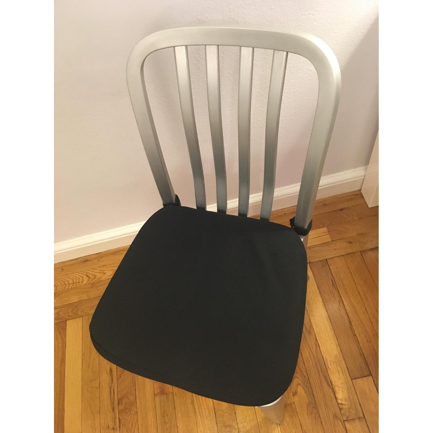 Crate & Barrel Delta Aluminum Dining Chairs w/ Black Cushion AptDeco