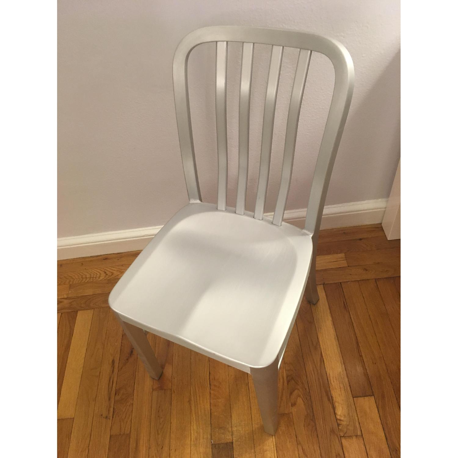 Crate & Barrel Delta Aluminum Dining Chairs w/ Black Cushion AptDeco