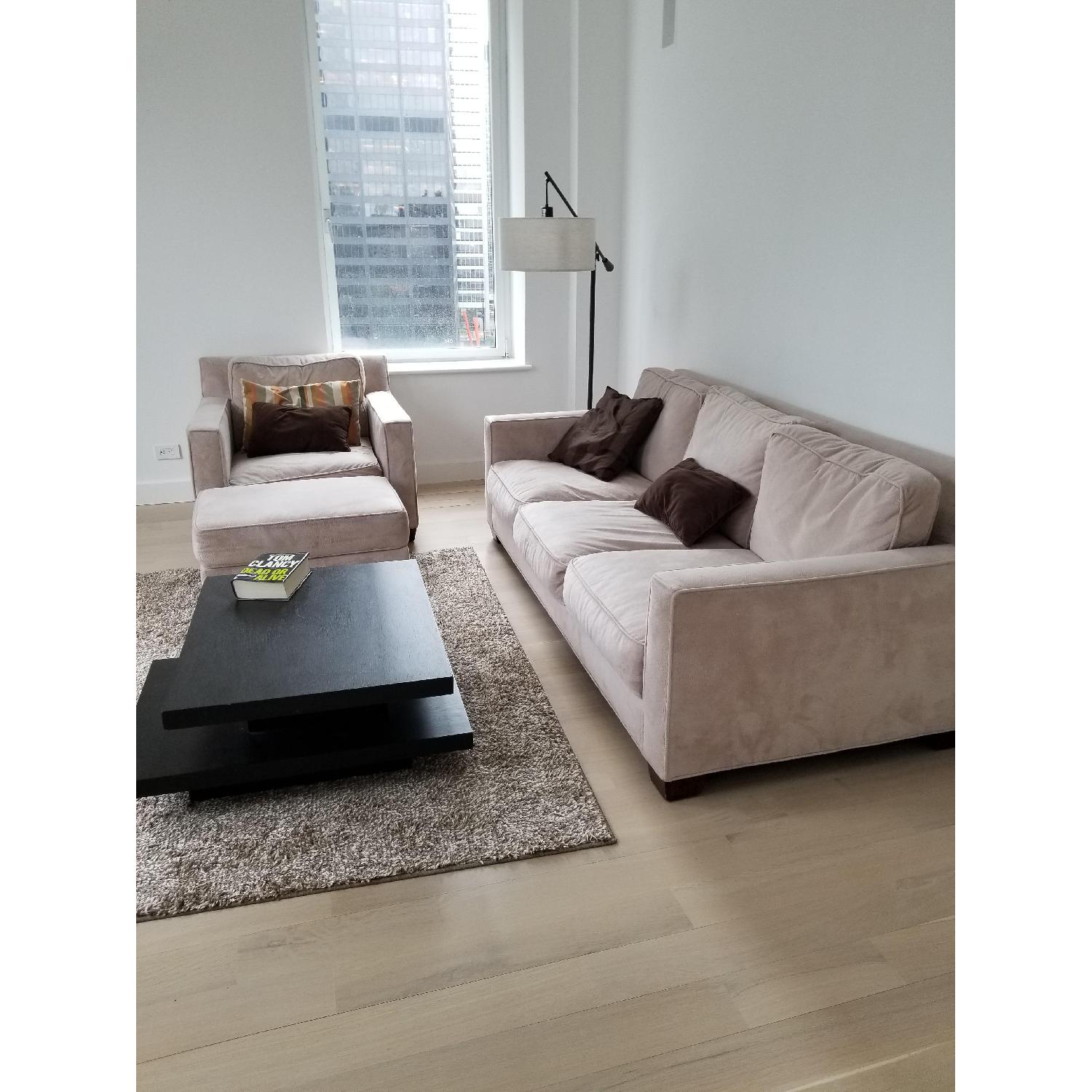 Crate & Barrel Beige 3 Seater Sofa + Armchair & Ottoman - image-0
