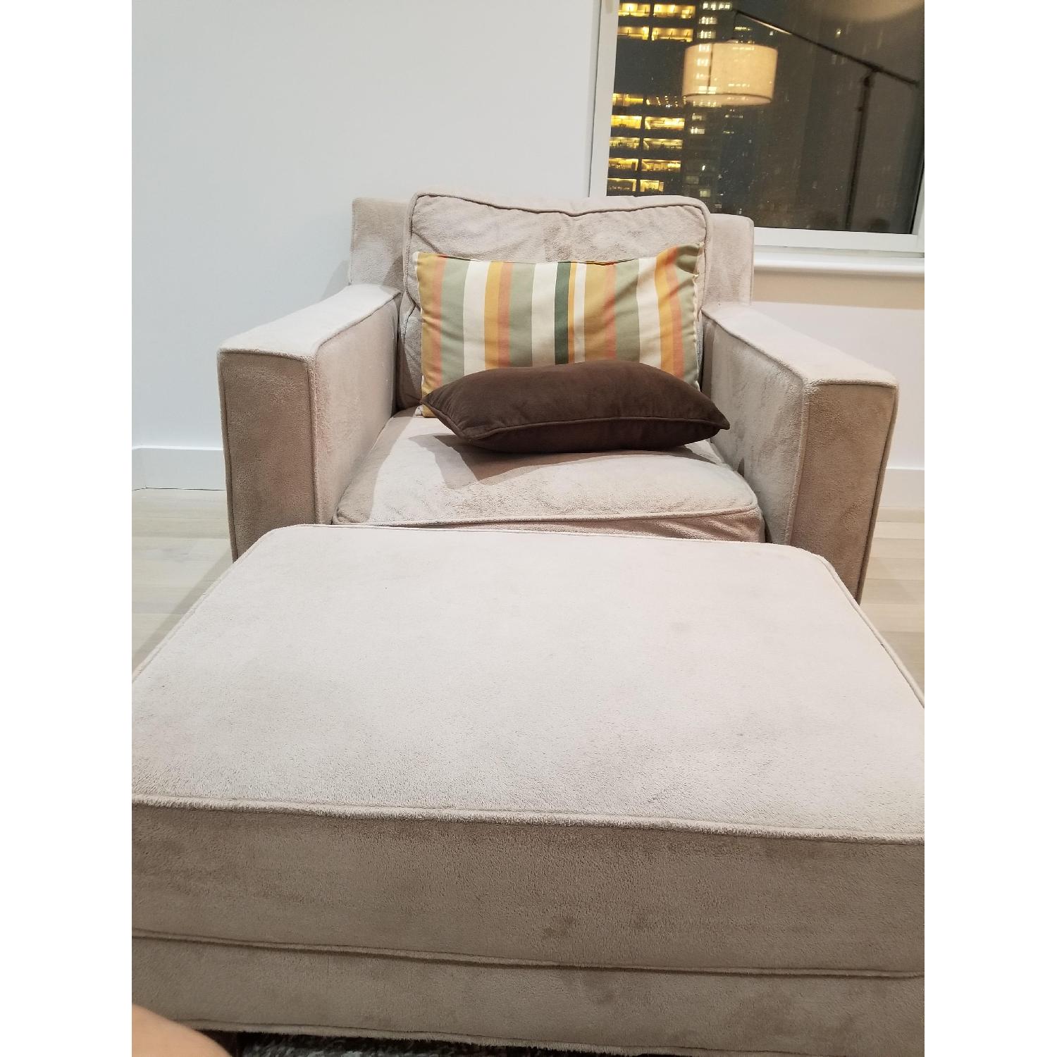 Crate & Barrel Beige 3 Seater Sofa + Armchair & Ottoman - image-3