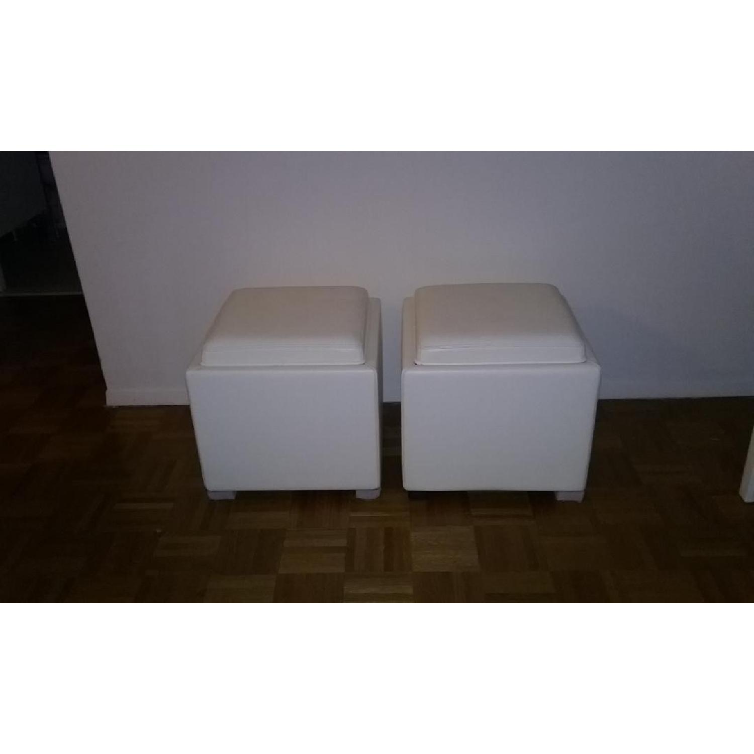 Crate & Barrel White Leather Storage Cubes/Ottomans AptDeco