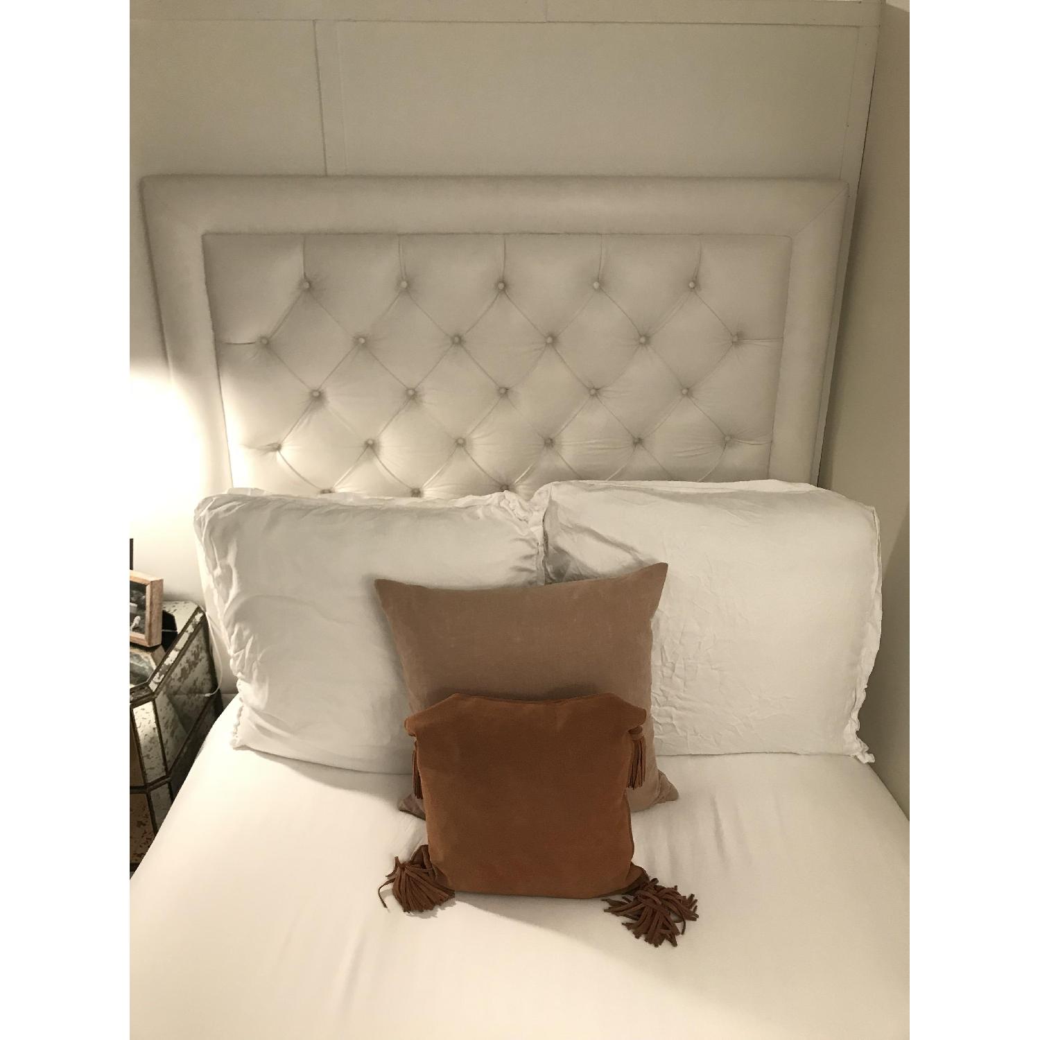Full Size White Tufted Leather Headboard - image-1