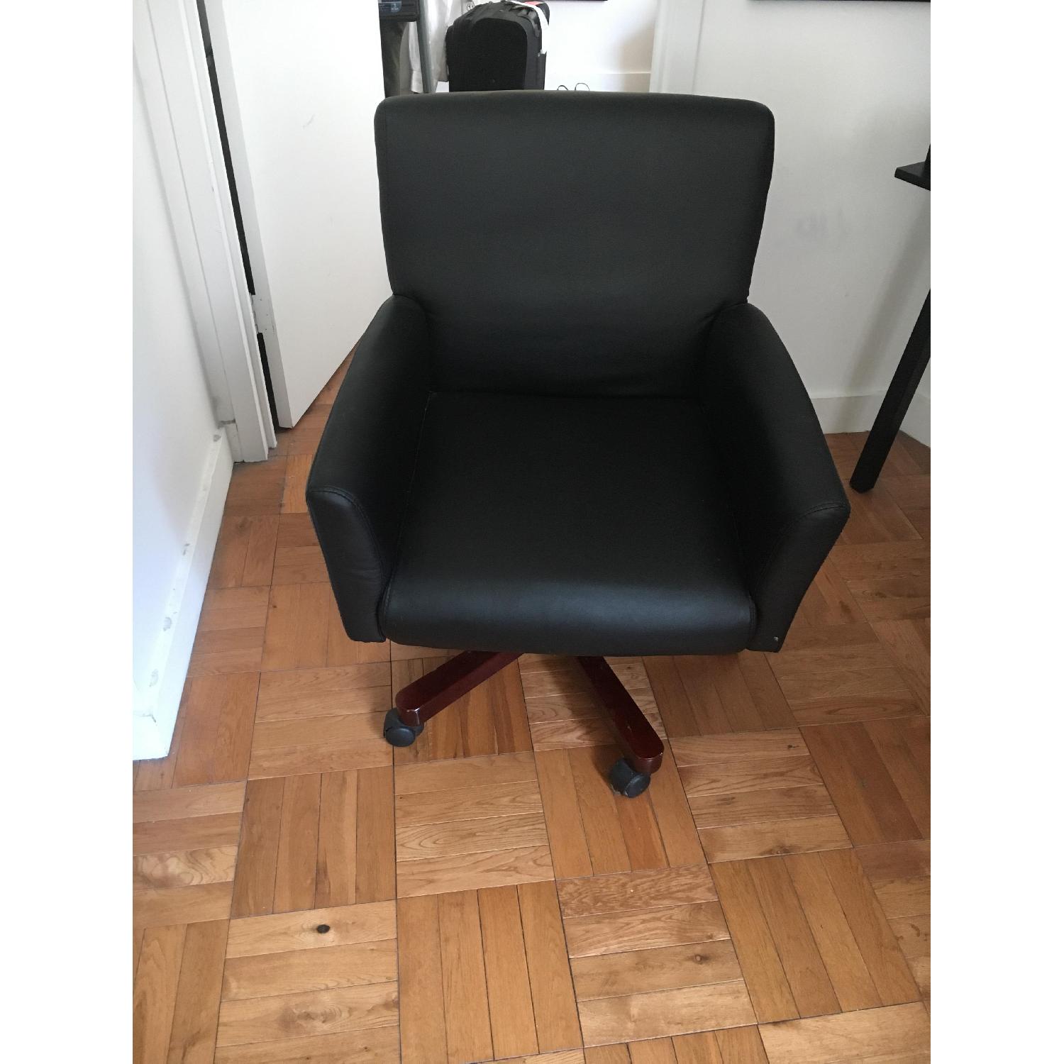 Black Leather Rolling Armchair - image-1