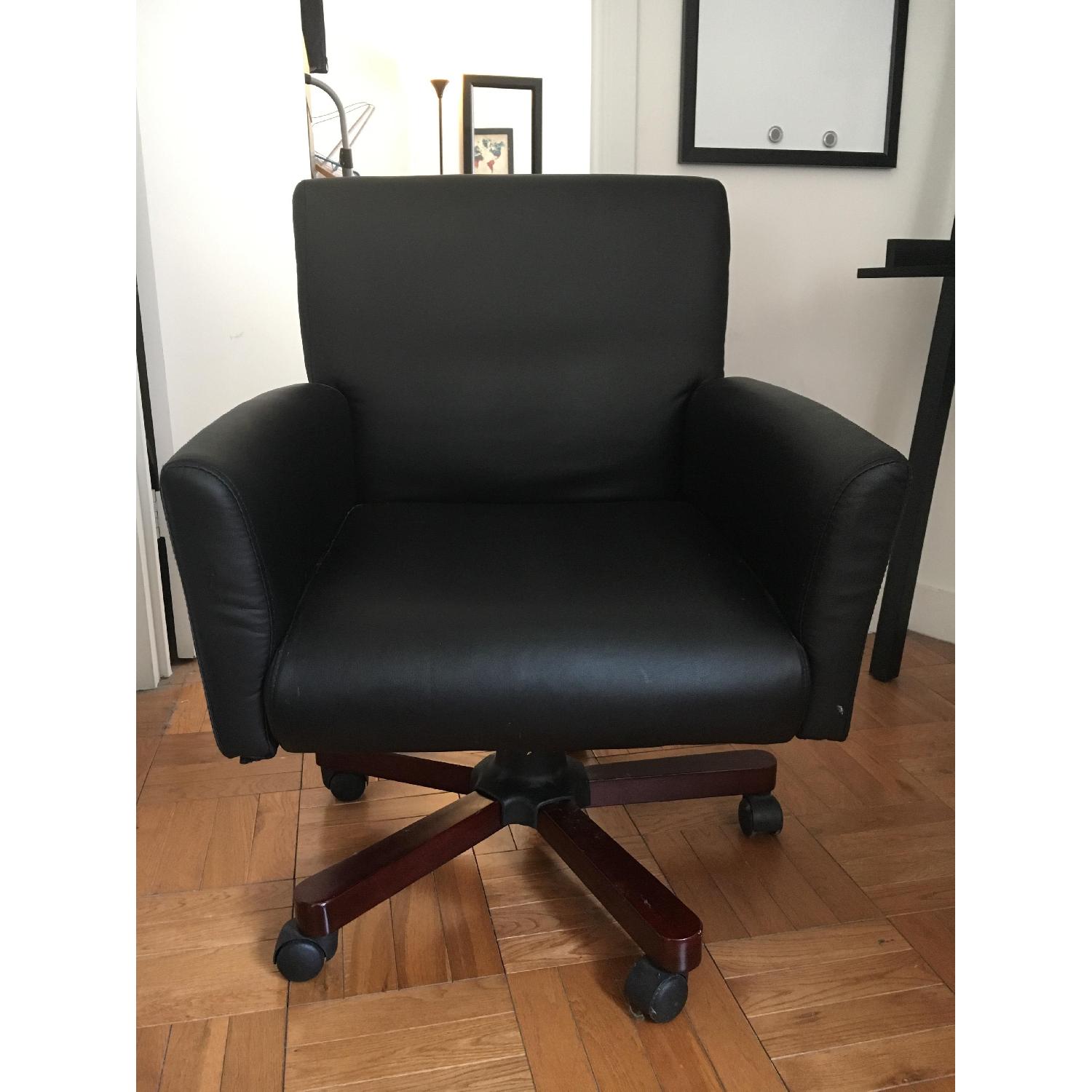 Black Leather Rolling Armchair - image-2