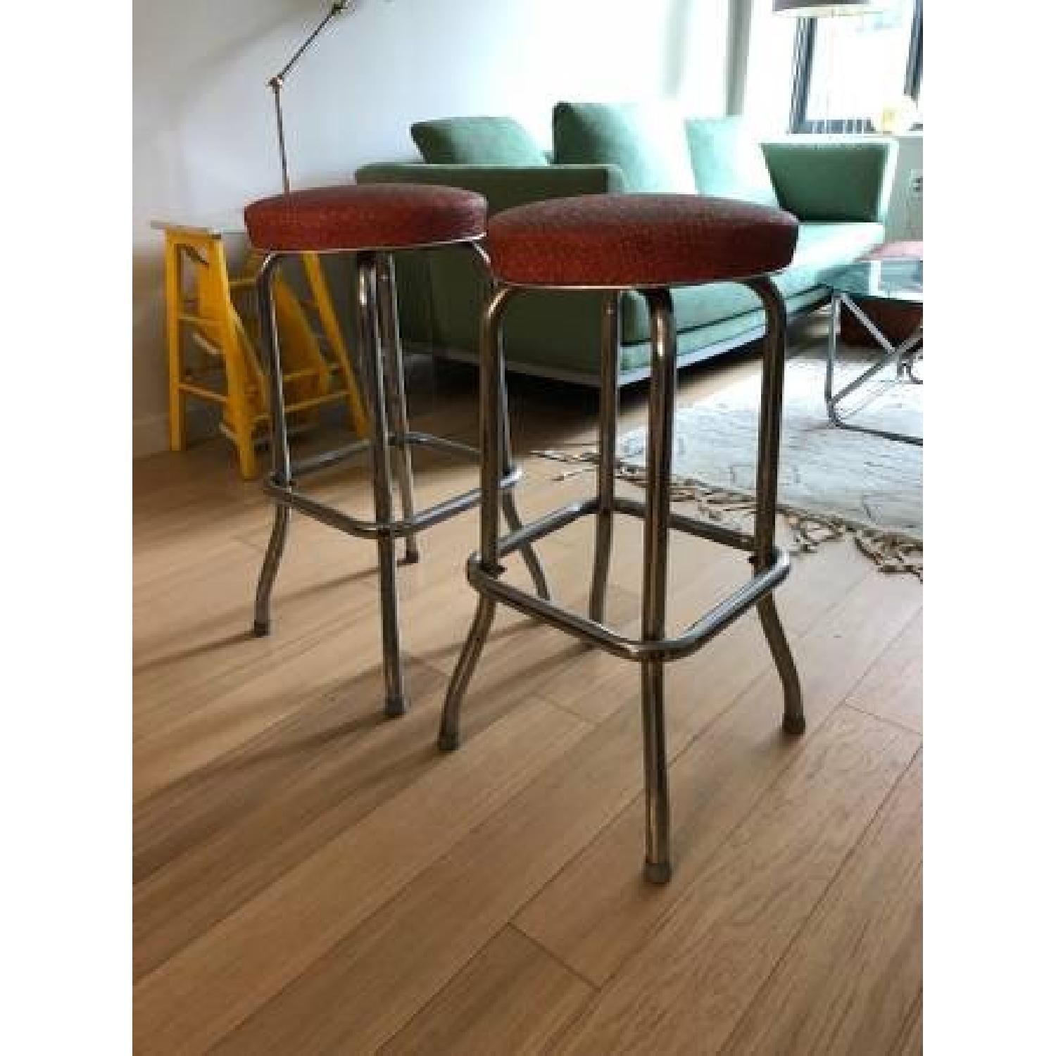 Mid-Century Modern Burnt Orange Chrome Stools - image-1