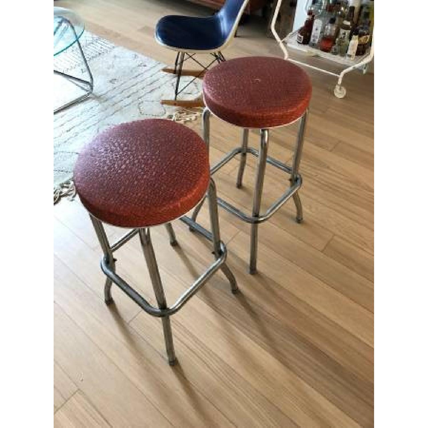 Mid-Century Modern Burnt Orange Chrome Stools - image-2