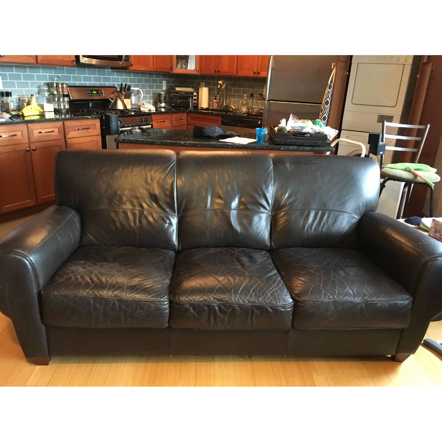Costco Black Leather 3 Seater Sofa - image-1