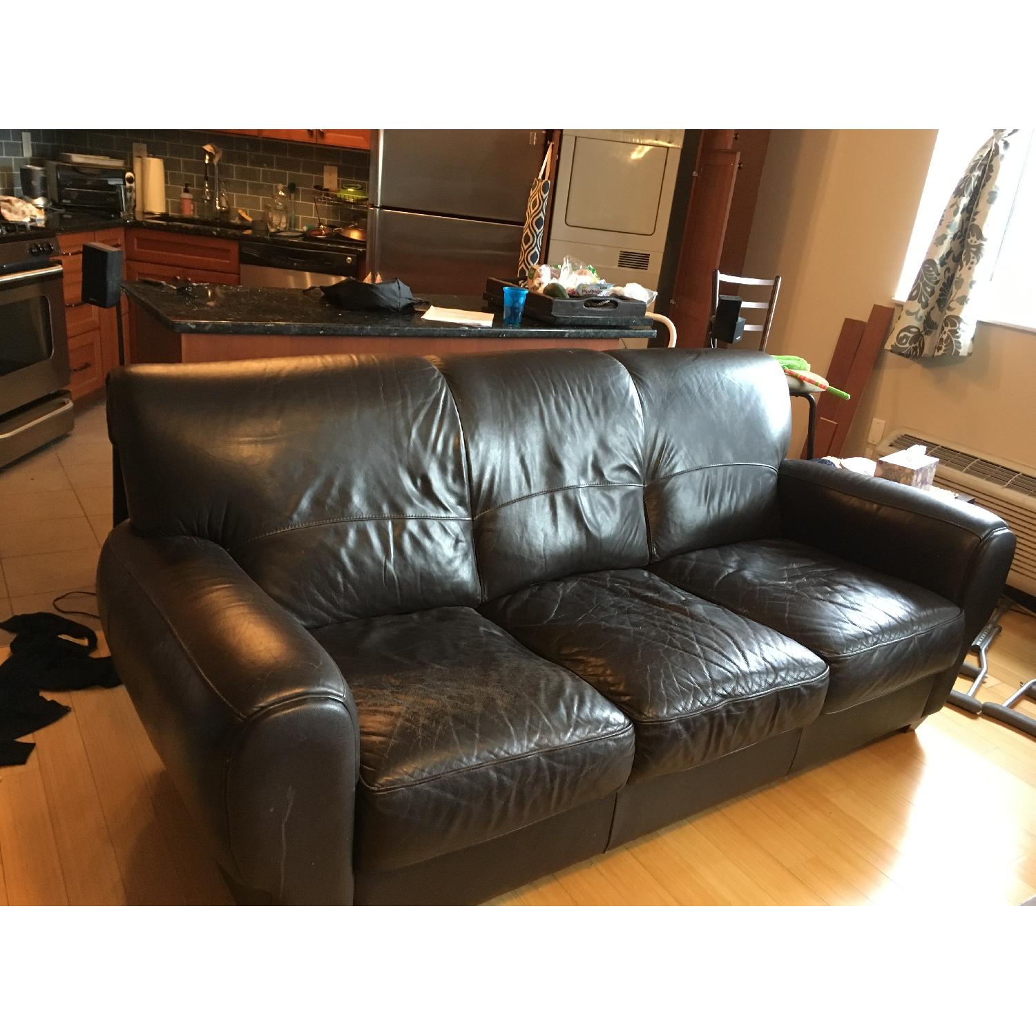 Costco Black Leather 3 Seater Sofa - image-2