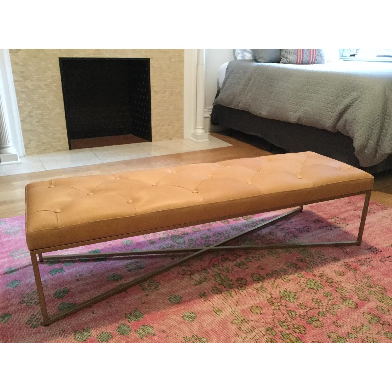 Article Tufted Blonde Leather Rectangular Ottoman - image-1