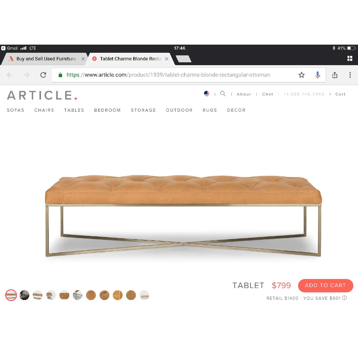 Article Tufted Blonde Leather Rectangular Ottoman - image-8