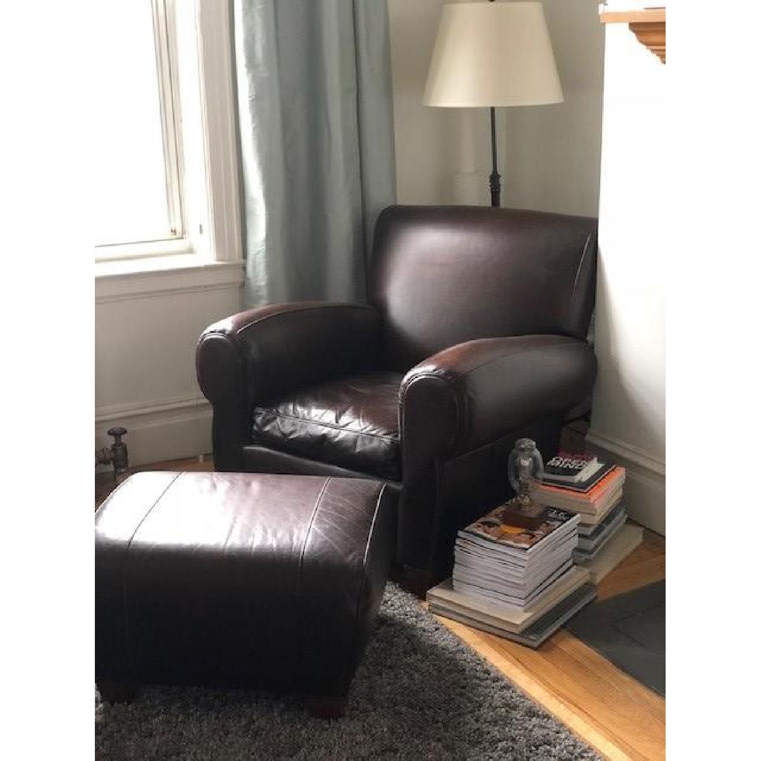 Pottery Barn Manhattan Leather Armchair & Ottoman - image-1