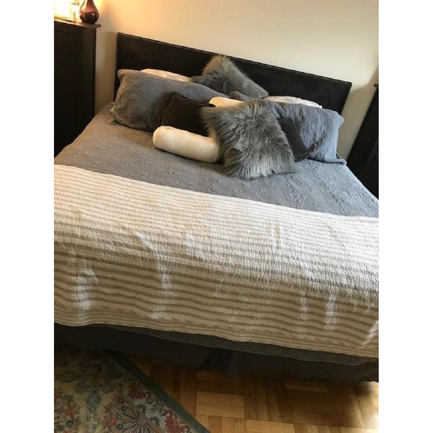 Microsuede Grey Upholstered King Bed w/ Studded Headboard - image-2