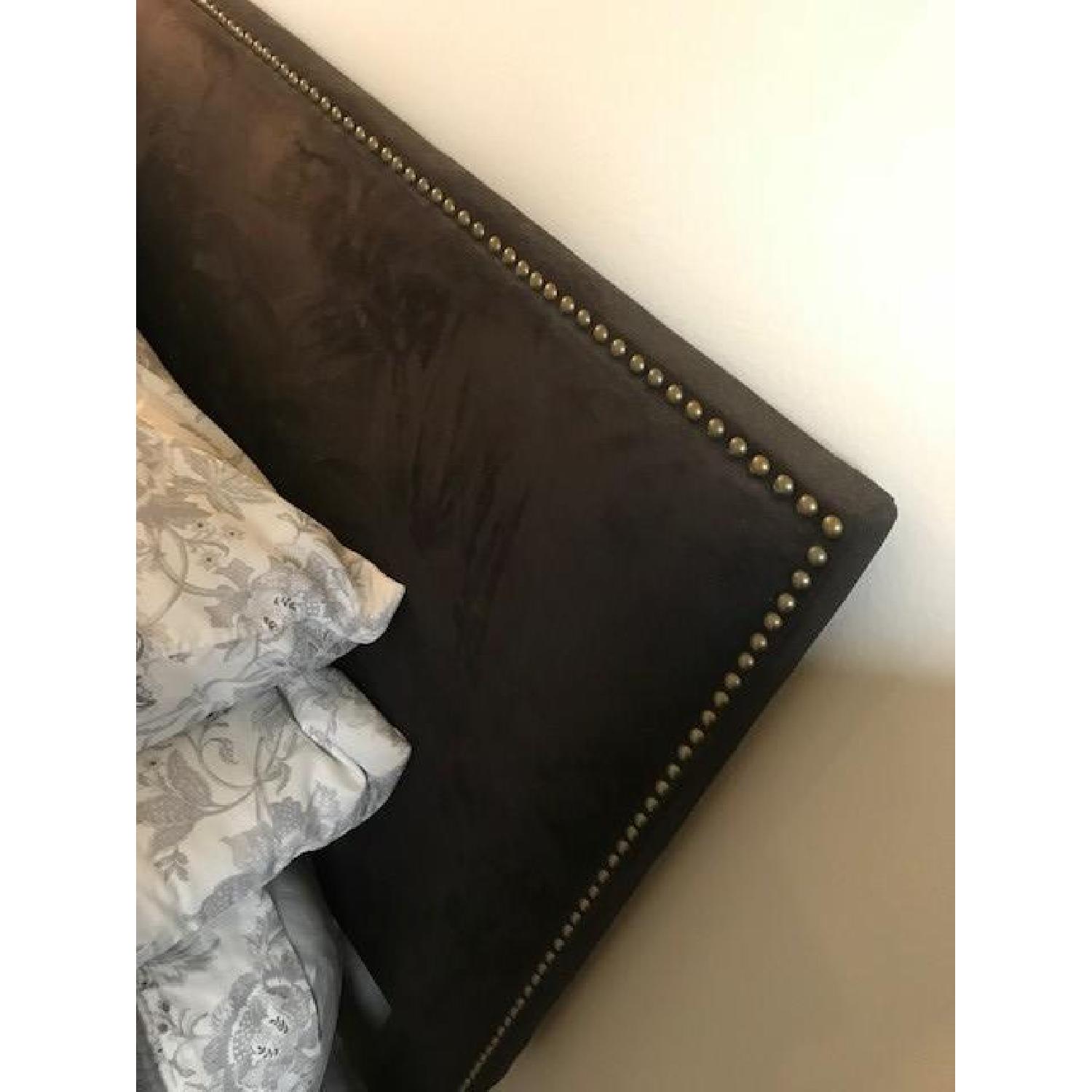 Microsuede Grey Upholstered King Bed w/ Studded Headboard - image-3