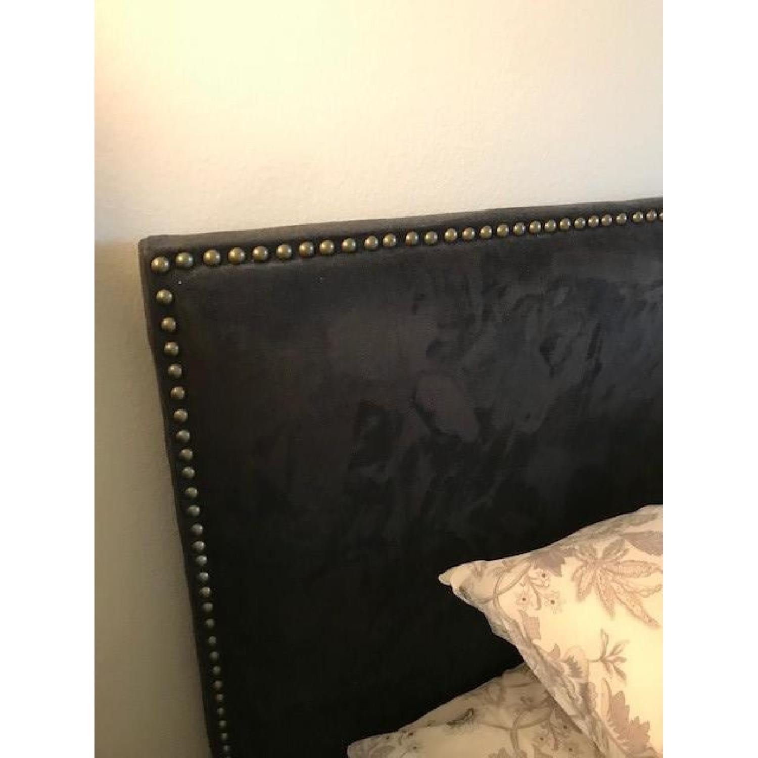 Microsuede Grey Upholstered King Bed w/ Studded Headboard - image-4