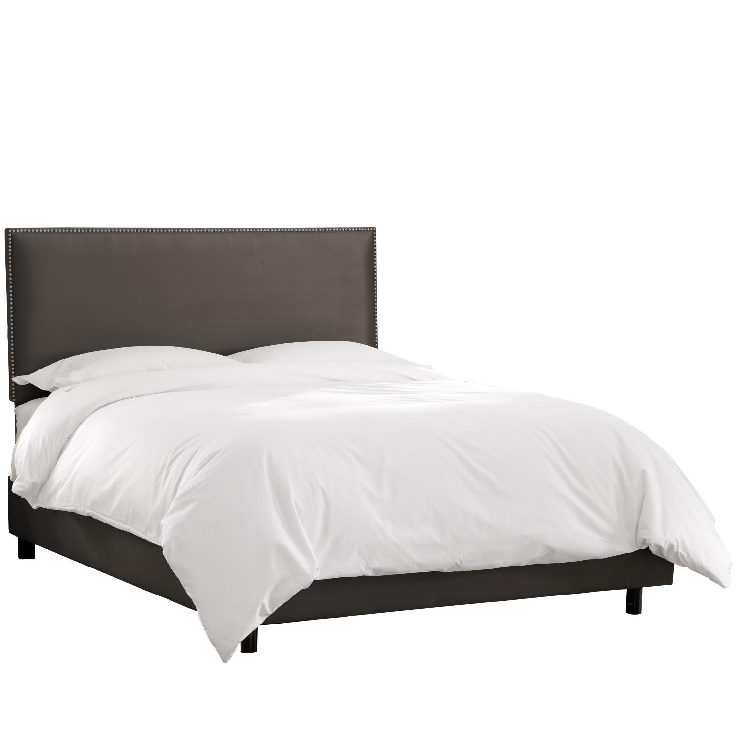 Microsuede Grey Upholstered King Bed w/ Studded Headboard - image-0