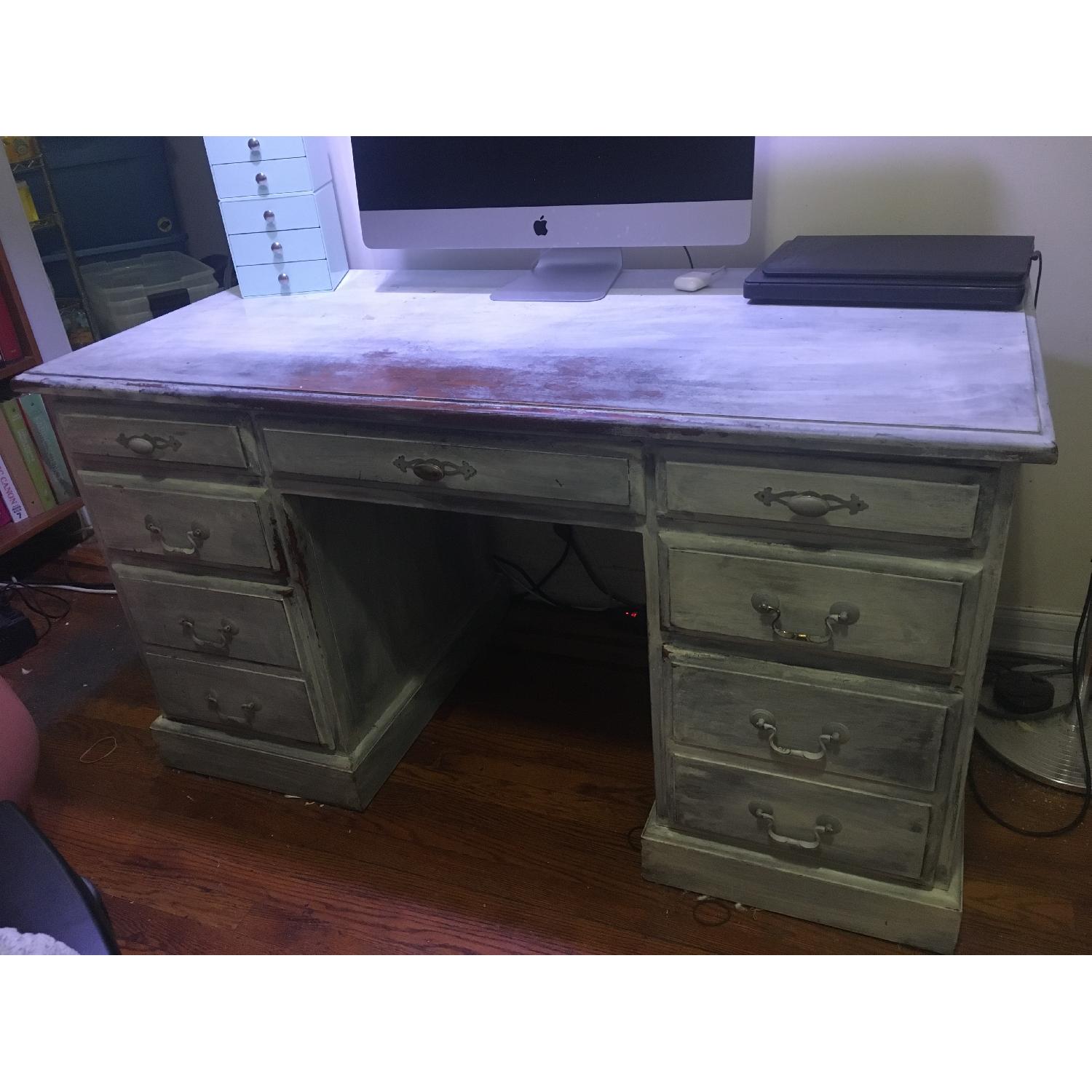 Solid French White Wash Wood Desk - image-1
