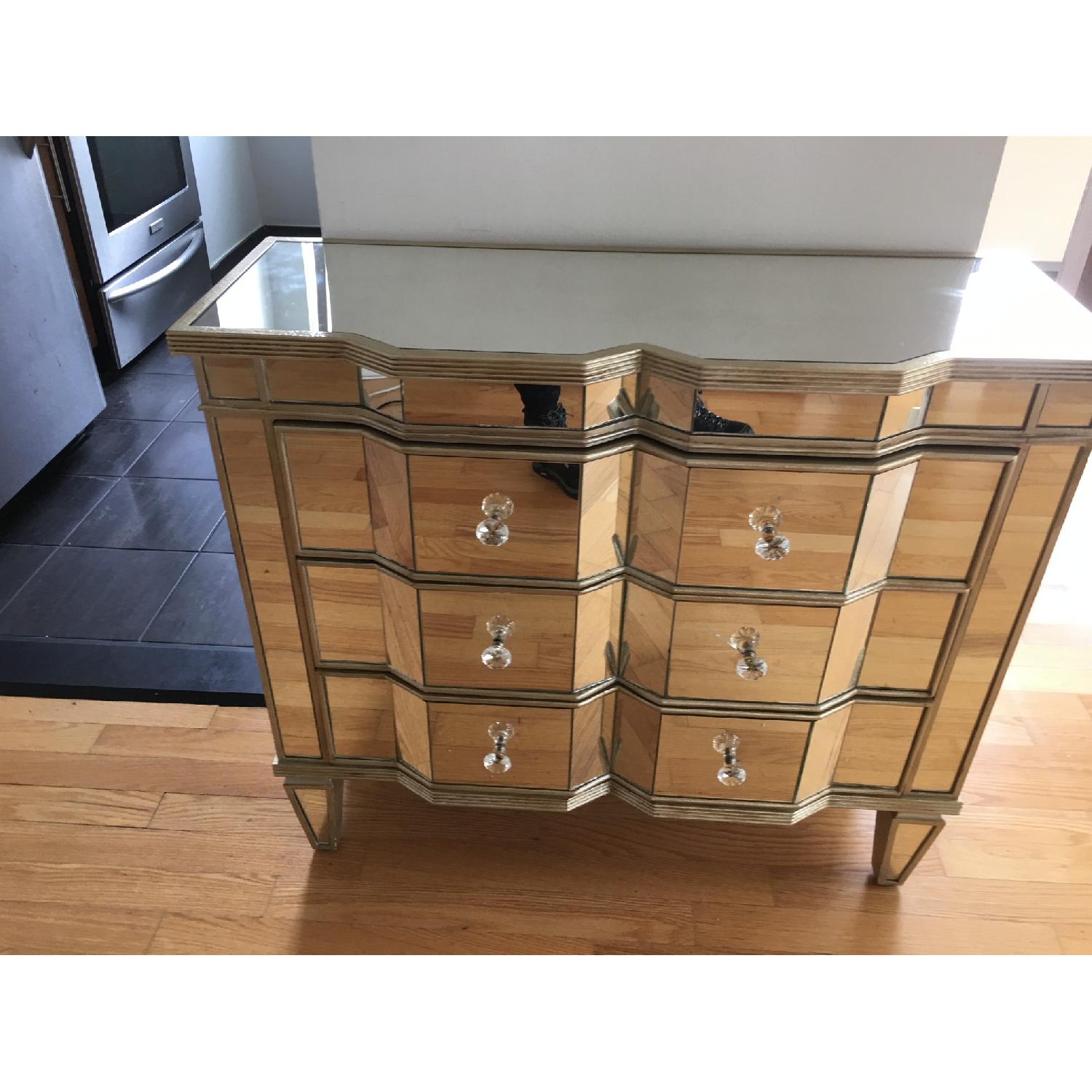 3 Drawer Mirrored Dresser w/ Antique Gold/Silver Accents - image-1