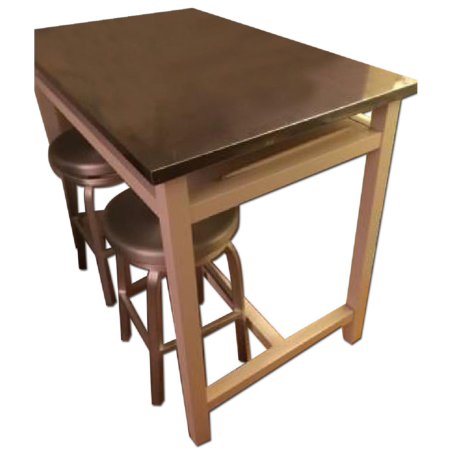 Crate & Barrel Bar Table w/ 2 Stools - image-0