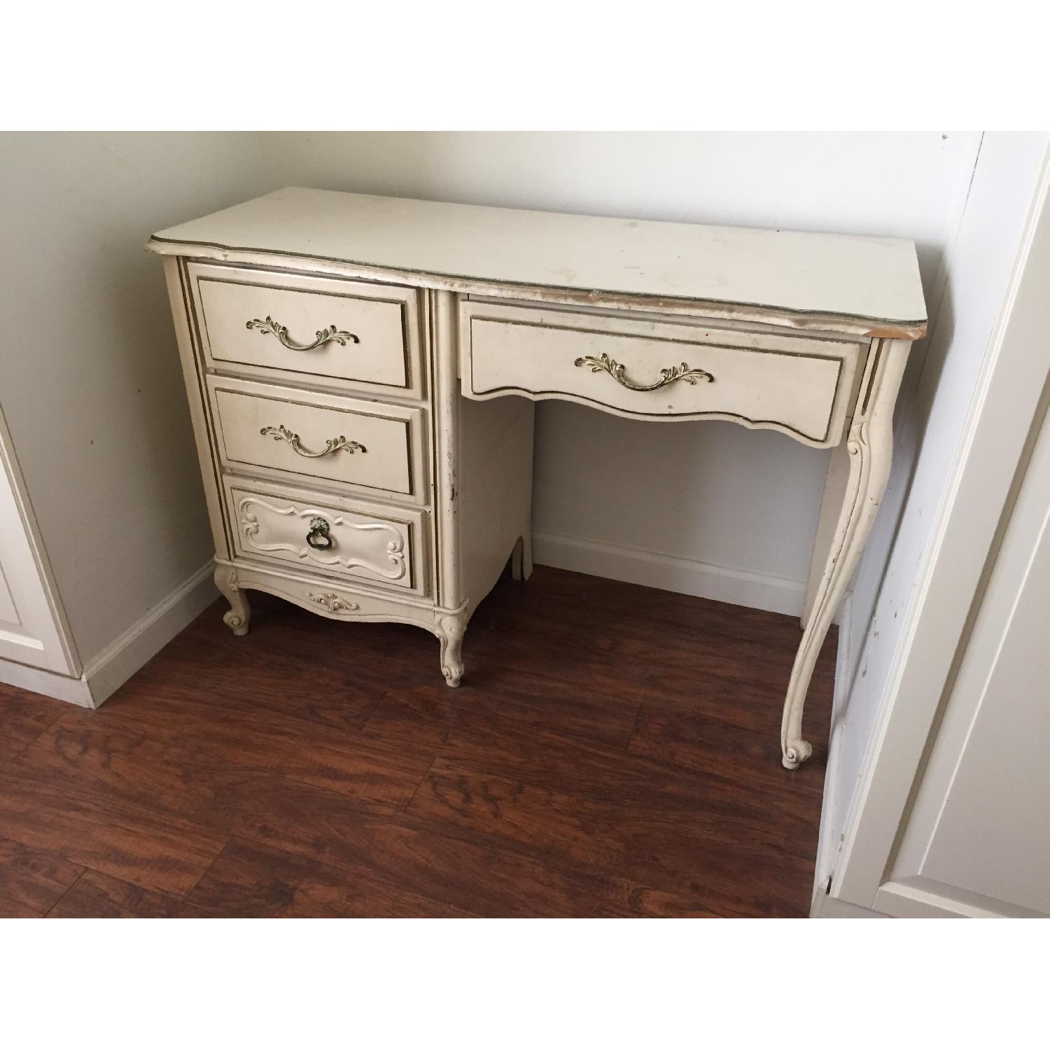 Vintage Shabby Chic French Off White/Cream Provincial Vanity Desk - image-2
