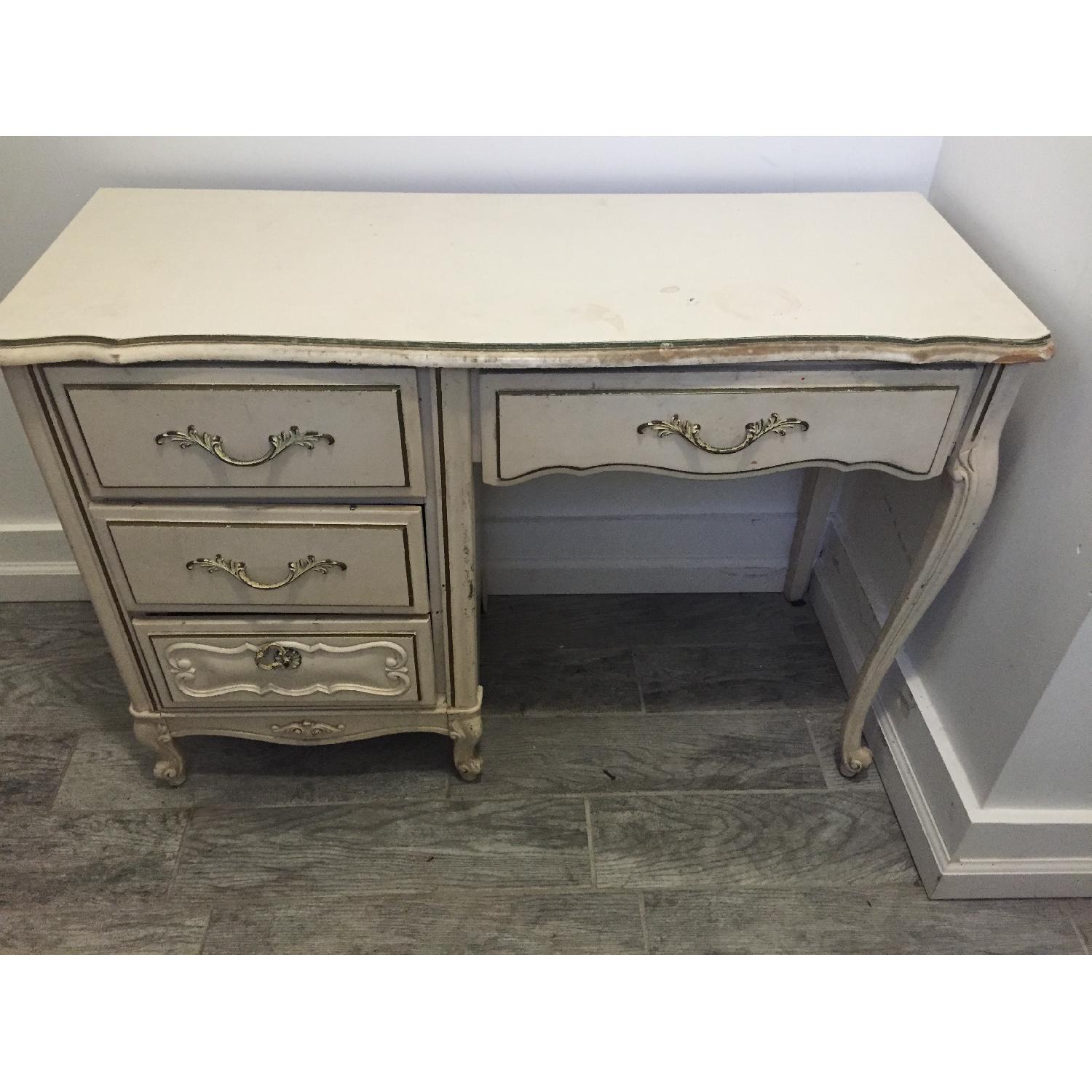 Vintage Shabby Chic French Off White/Cream Provincial Vanity Desk - image-4