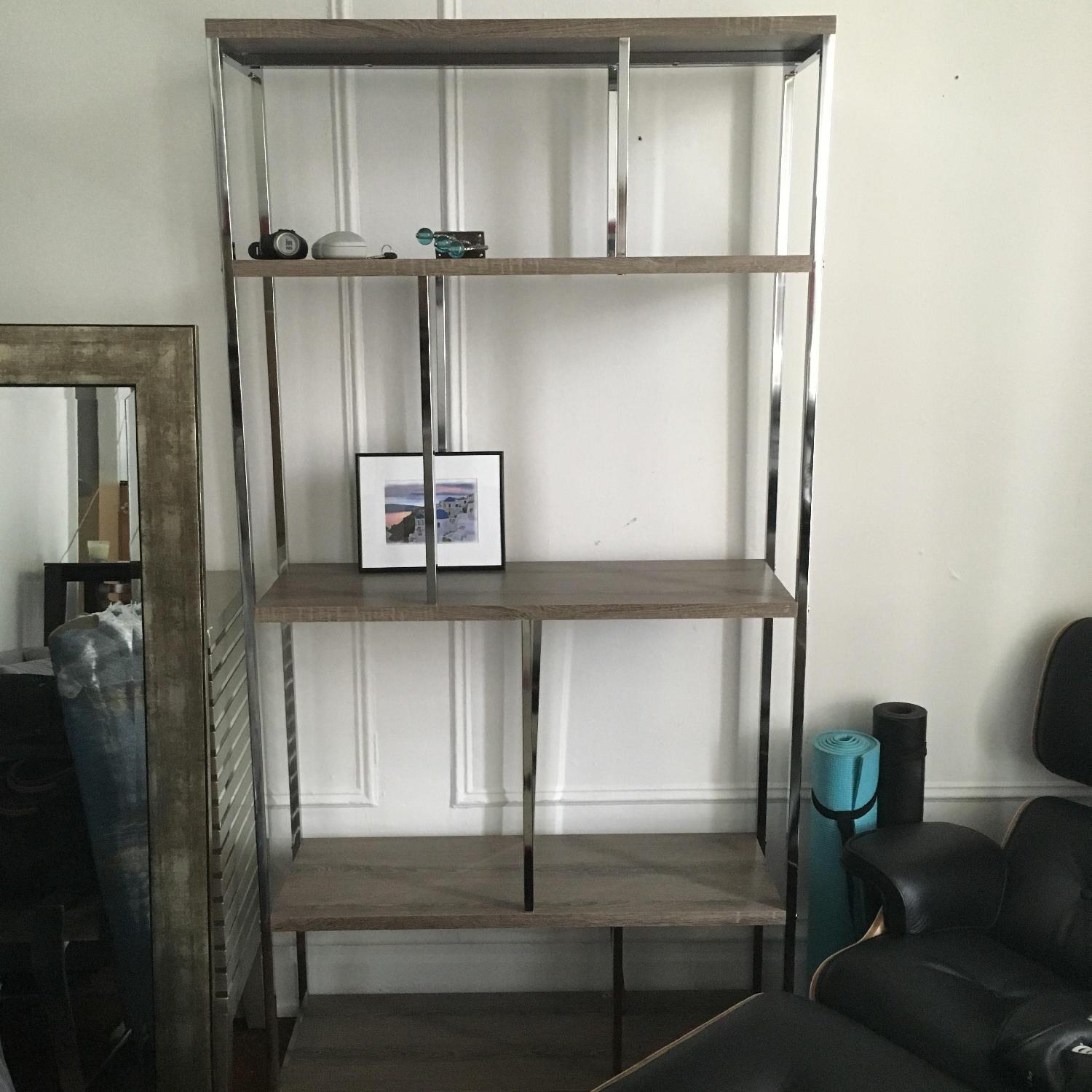 Stainless Steel & Wood Bookcase - image-1