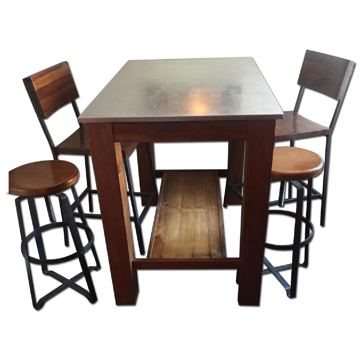 West Elm Rustic High Top Table w/ 4 Stools - image-0