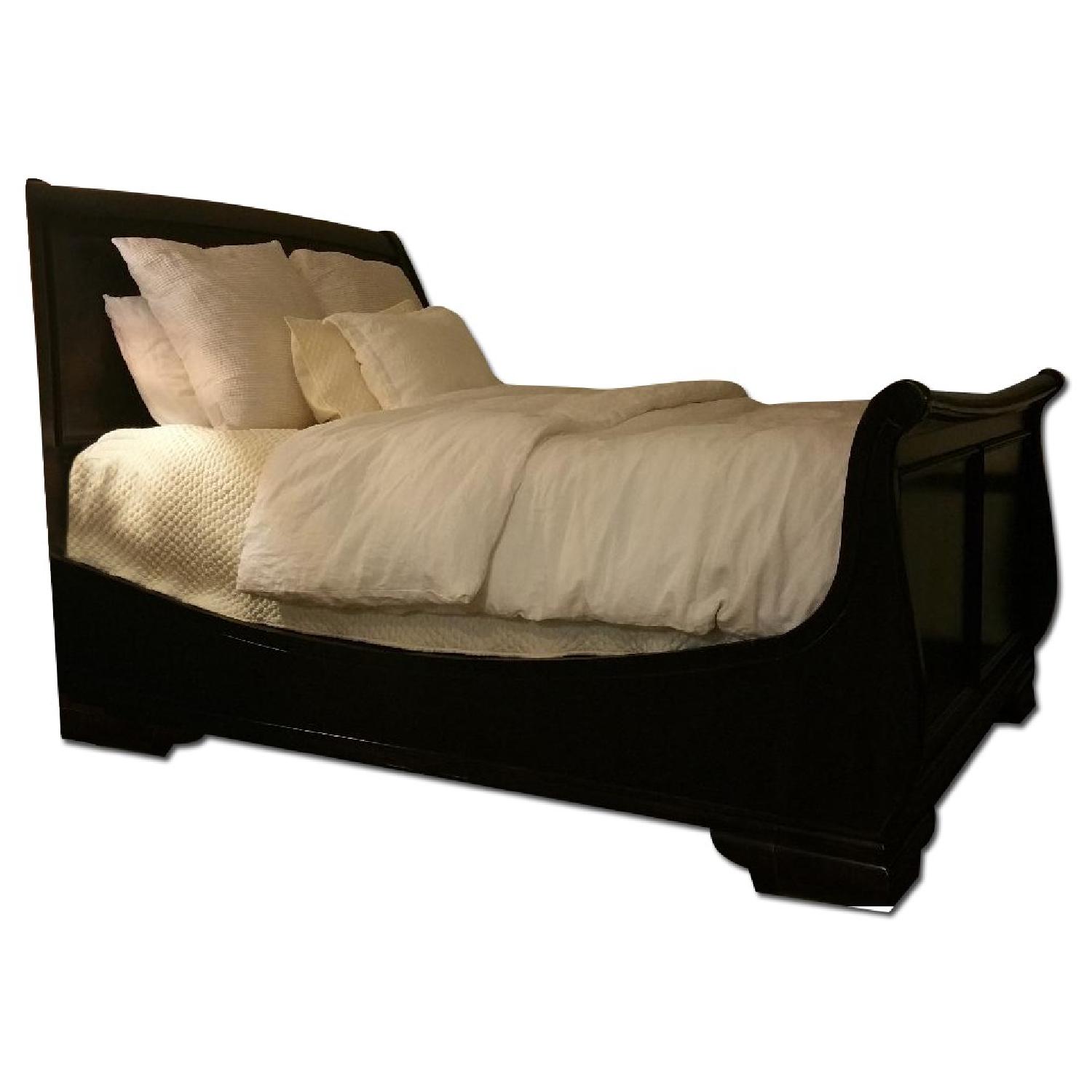 Queen Size Black Wood Bed Frame - image-0