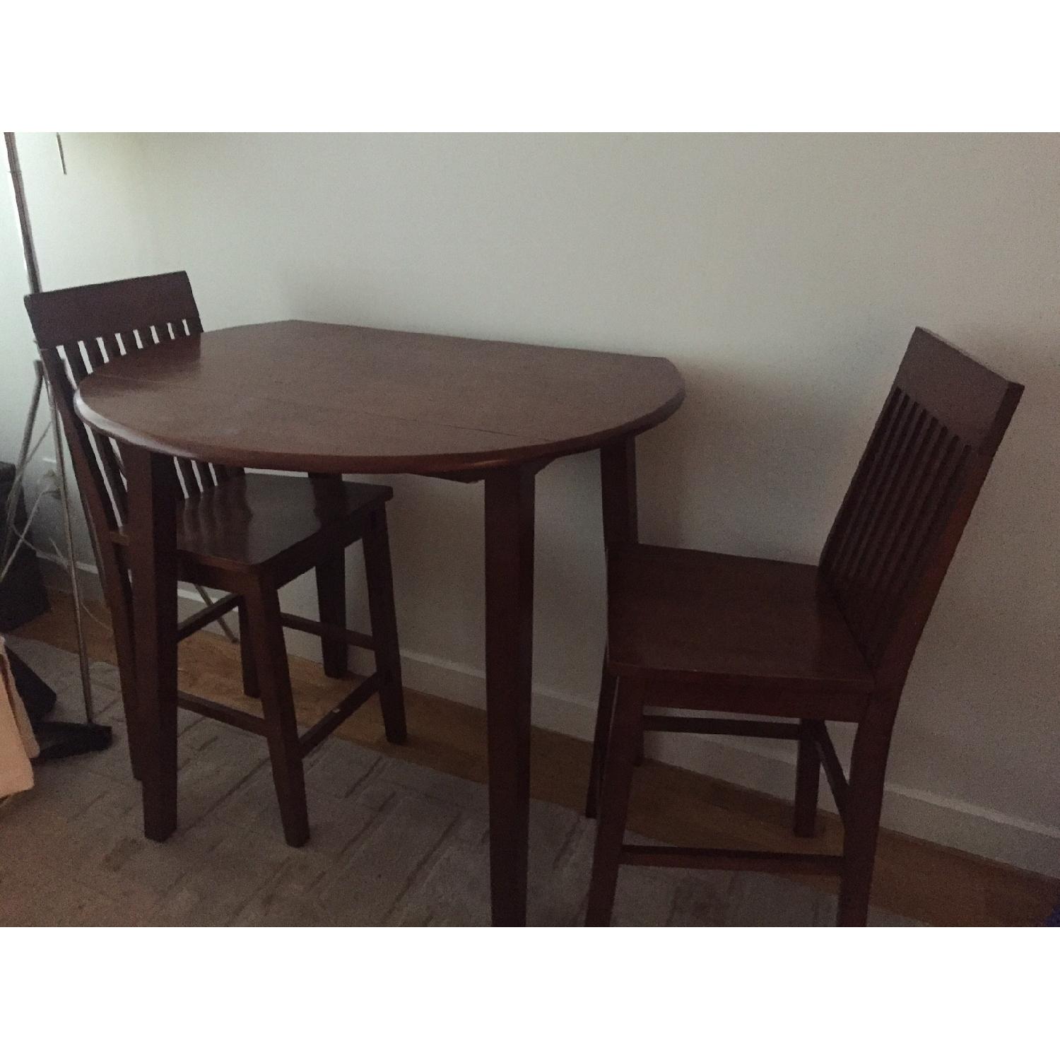 Wood Finish Bar Table w/ 2 Chairs - image-1