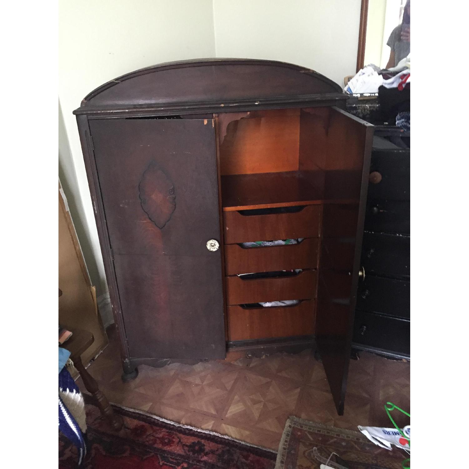 Antique Wooden Armoire with Drawers AptDeco
