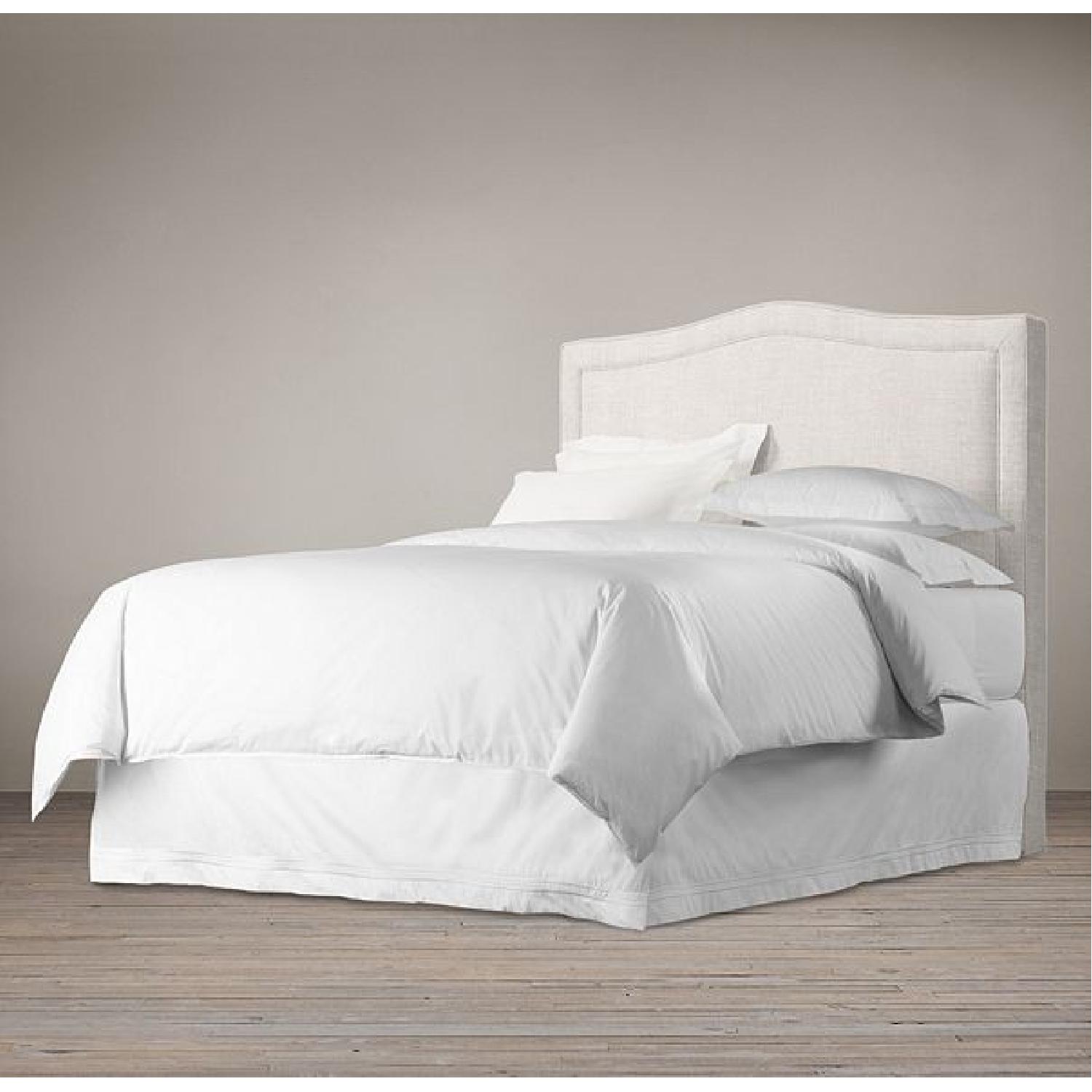 Restoration Hardware White Belgian Linen King Headboard w/ Metal Bed Frame - image-1