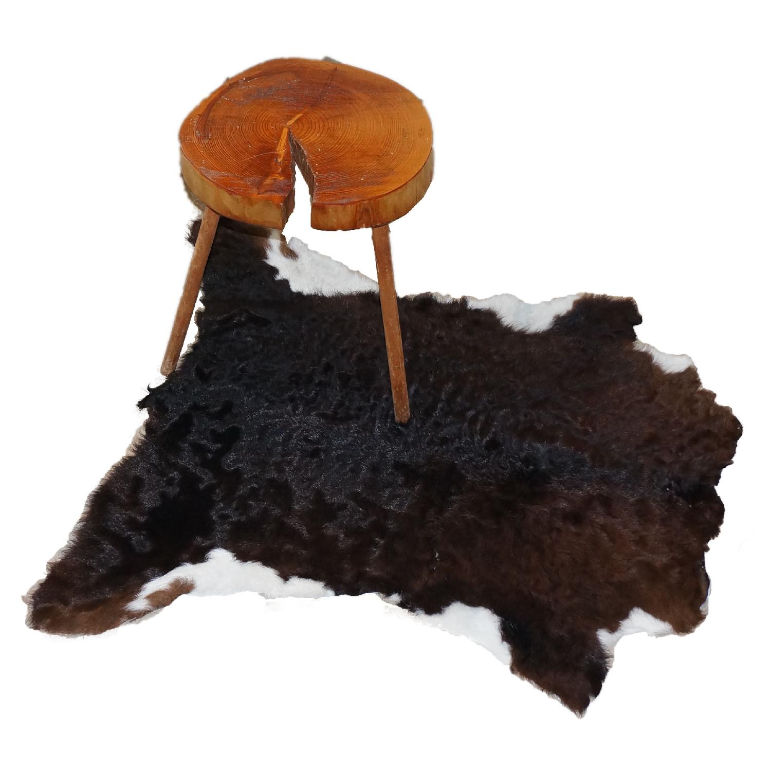 Fluffy Dark Brown with White Calfhide Rug - image-1