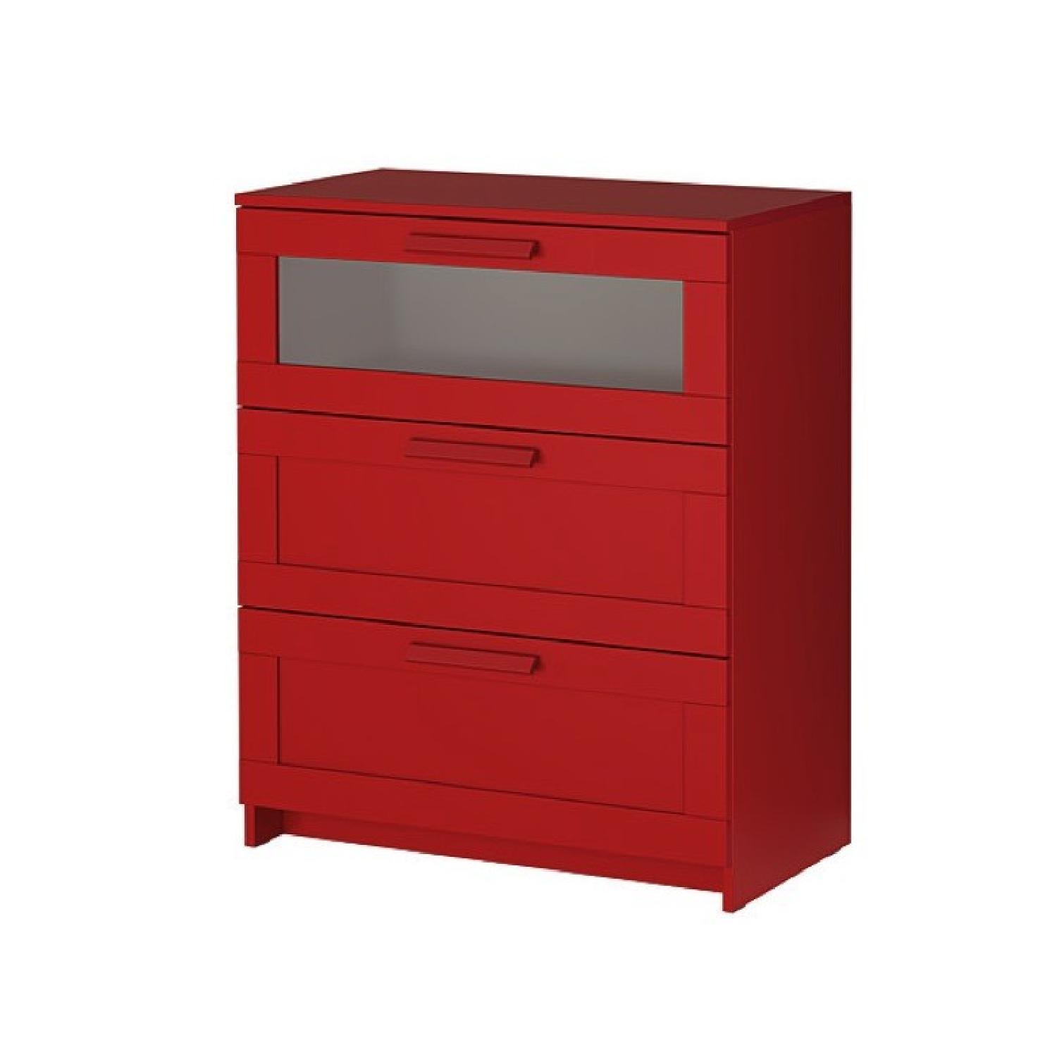 Ikea 3-Drawer Chest In Red w/ Frosted Glass - image-1