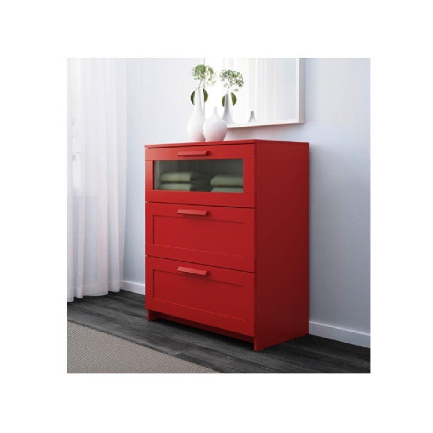 Ikea 3-Drawer Chest In Red w/ Frosted Glass - image-4