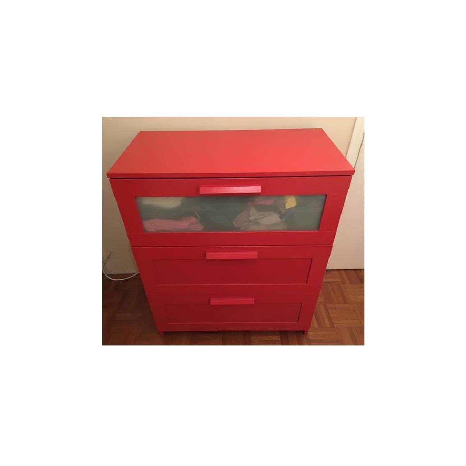 Ikea 3-Drawer Chest In Red w/ Frosted Glass - image-6
