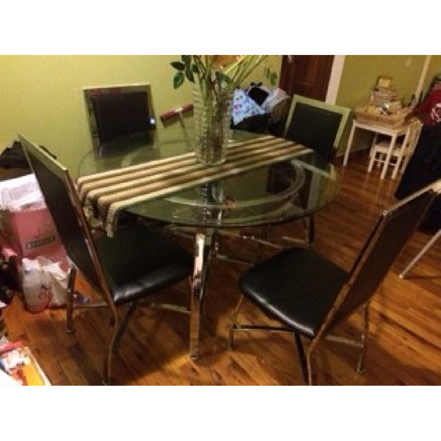 Round Glass Table Dining Table w/ 4 Chairs - image-1