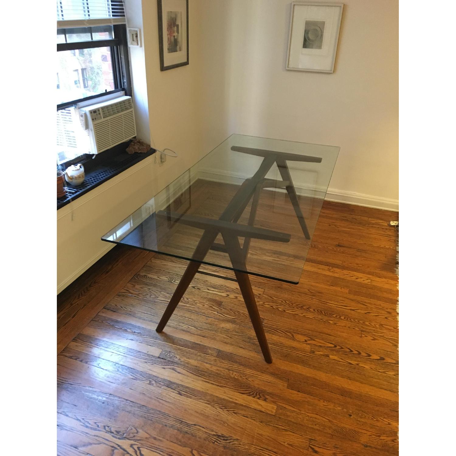 West Elm Modern Glass & Walnut-Stained Dining Table - image-1