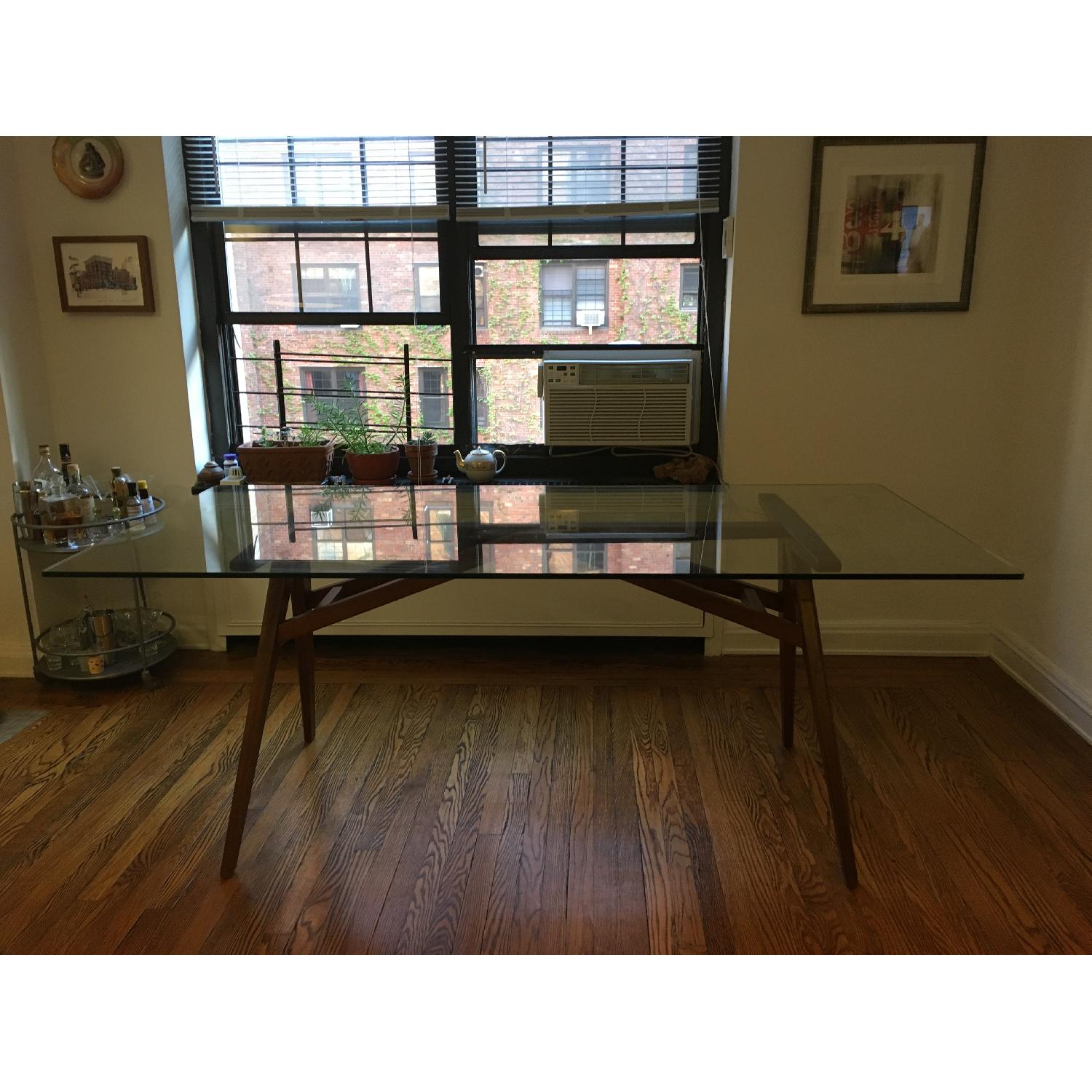 West Elm Modern Glass & Walnut-Stained Dining Table - image-2