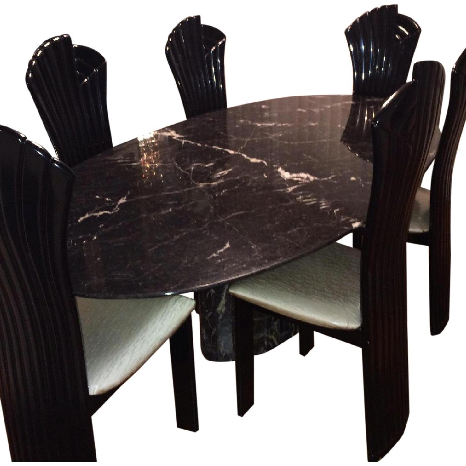 Black Marble Table w/ 6 Black Lacquered Chairs AptDeco