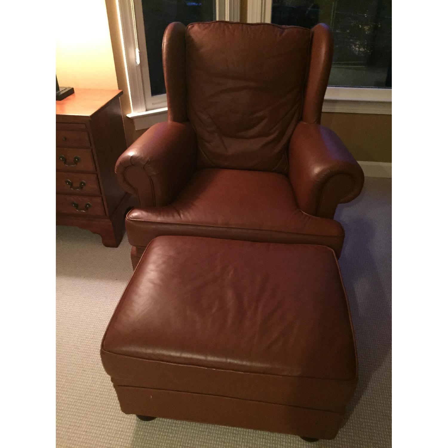 Leather Club Chair & Footstool - image-1