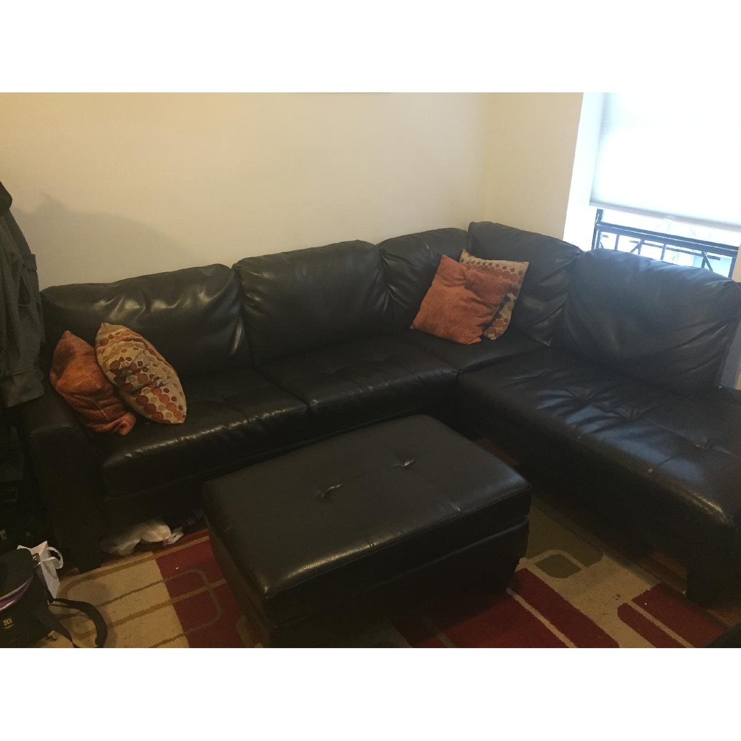 Jennifer Convertibles Leather Sectional Sofa & Ottoman - image-1