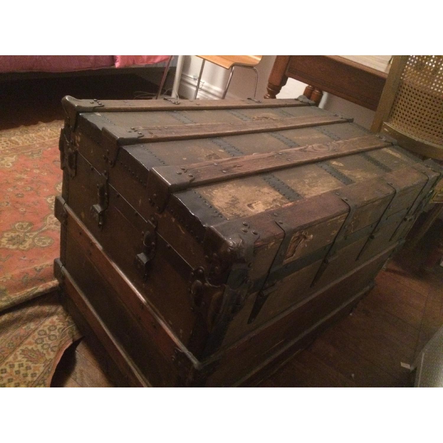 Antique Wood & Brass Shipping Trunk - image-6
