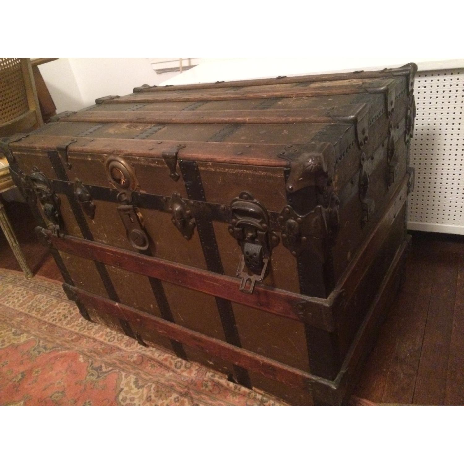 Antique Wood & Brass Shipping Trunk - image-7