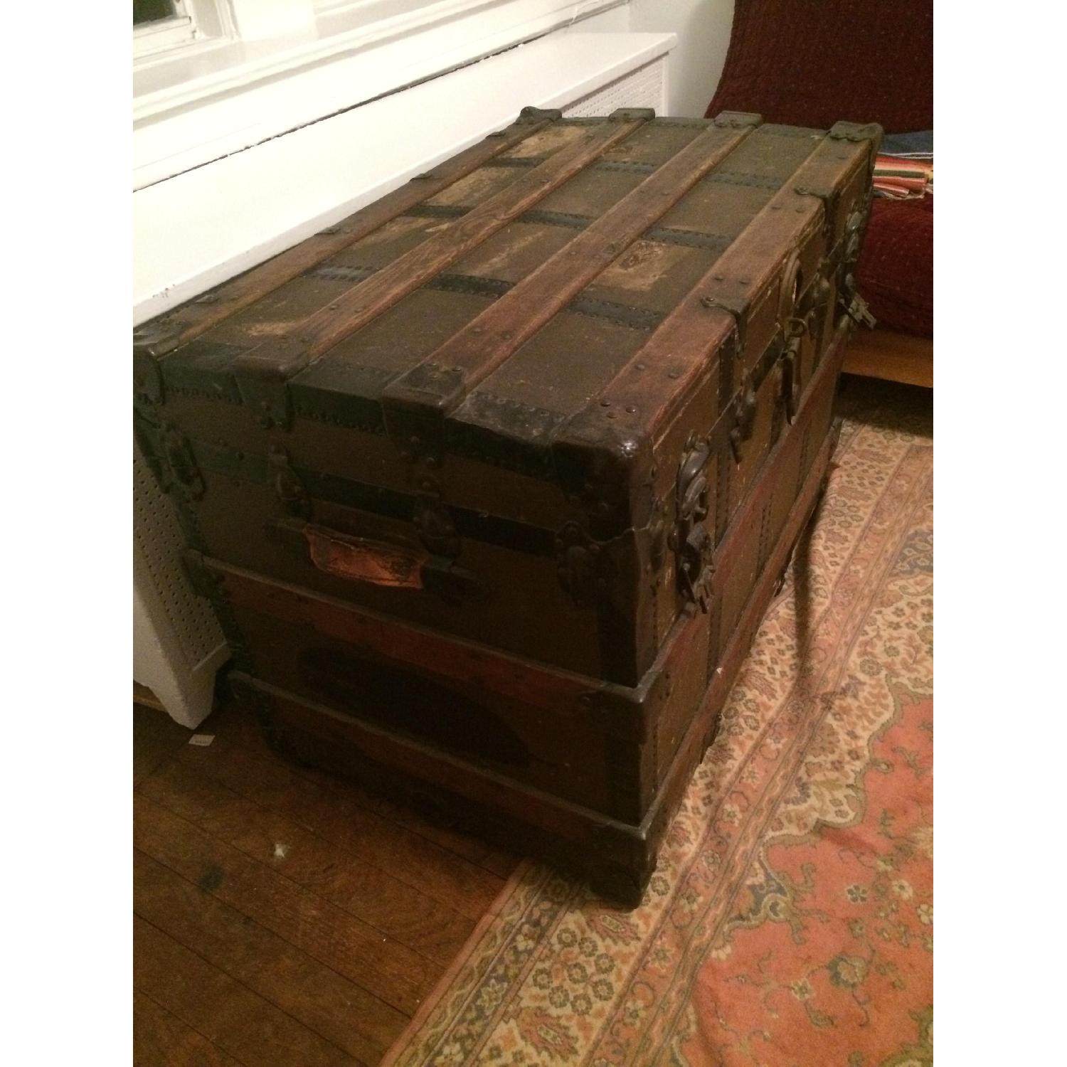 Antique Wood & Brass Shipping Trunk - image-8