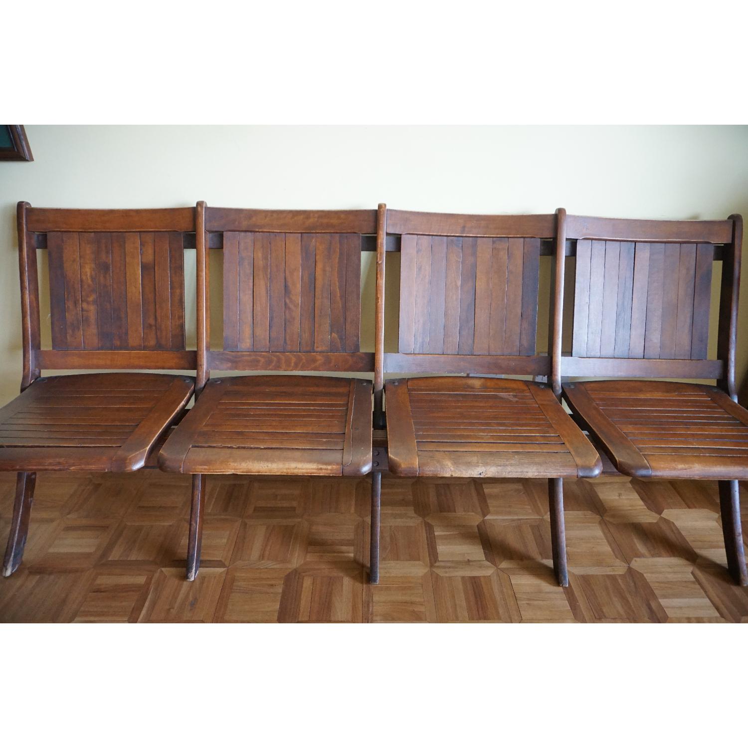 Vintage Harlem Movie Theater Wooden Bench Seats - image-1