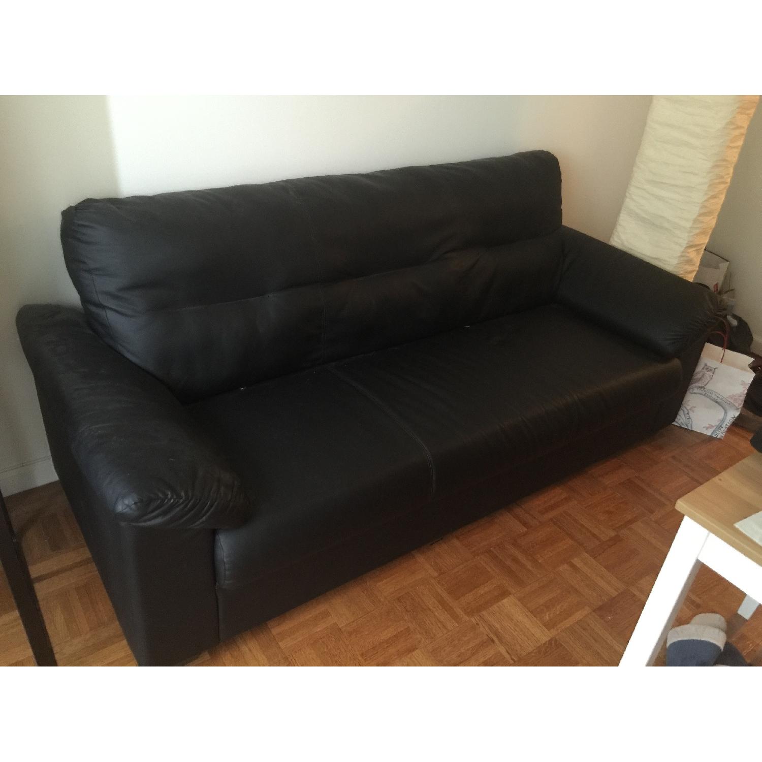 Ikea Black Faux Leather Sofa - image-1
