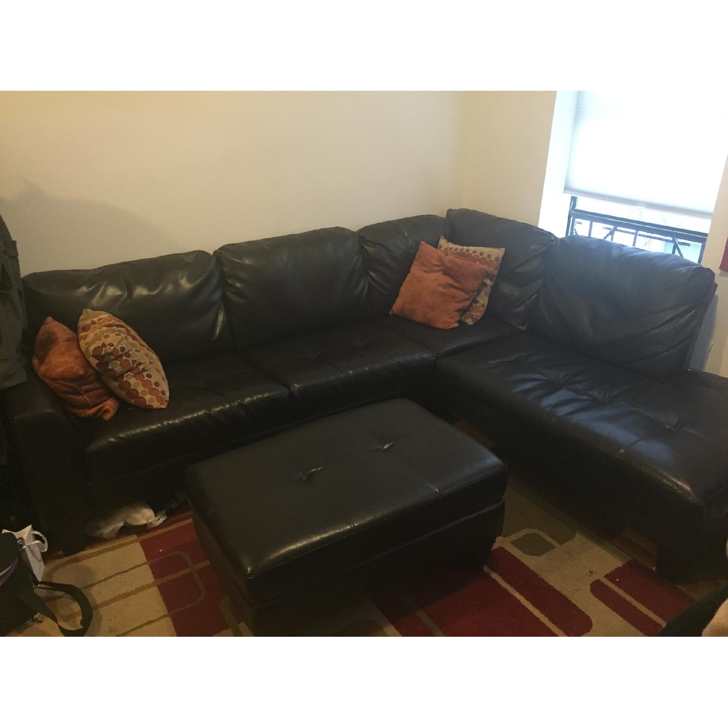 Jennifer Convertibles Leather Sectional Sofa & Ottoman - image-1