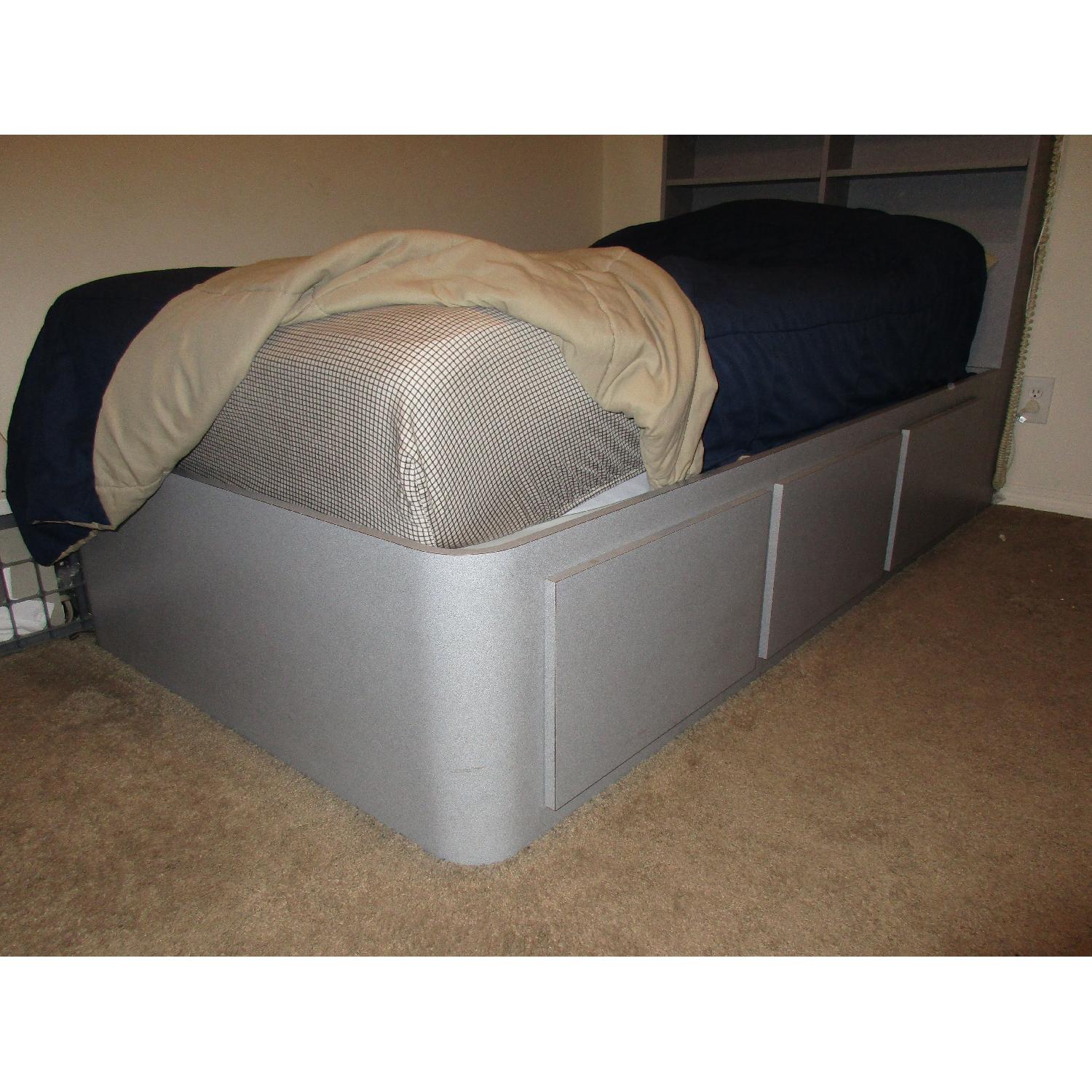 Twin Captain's Bed w/ 3 Pullout Drawers & Storage Headboard - image-2